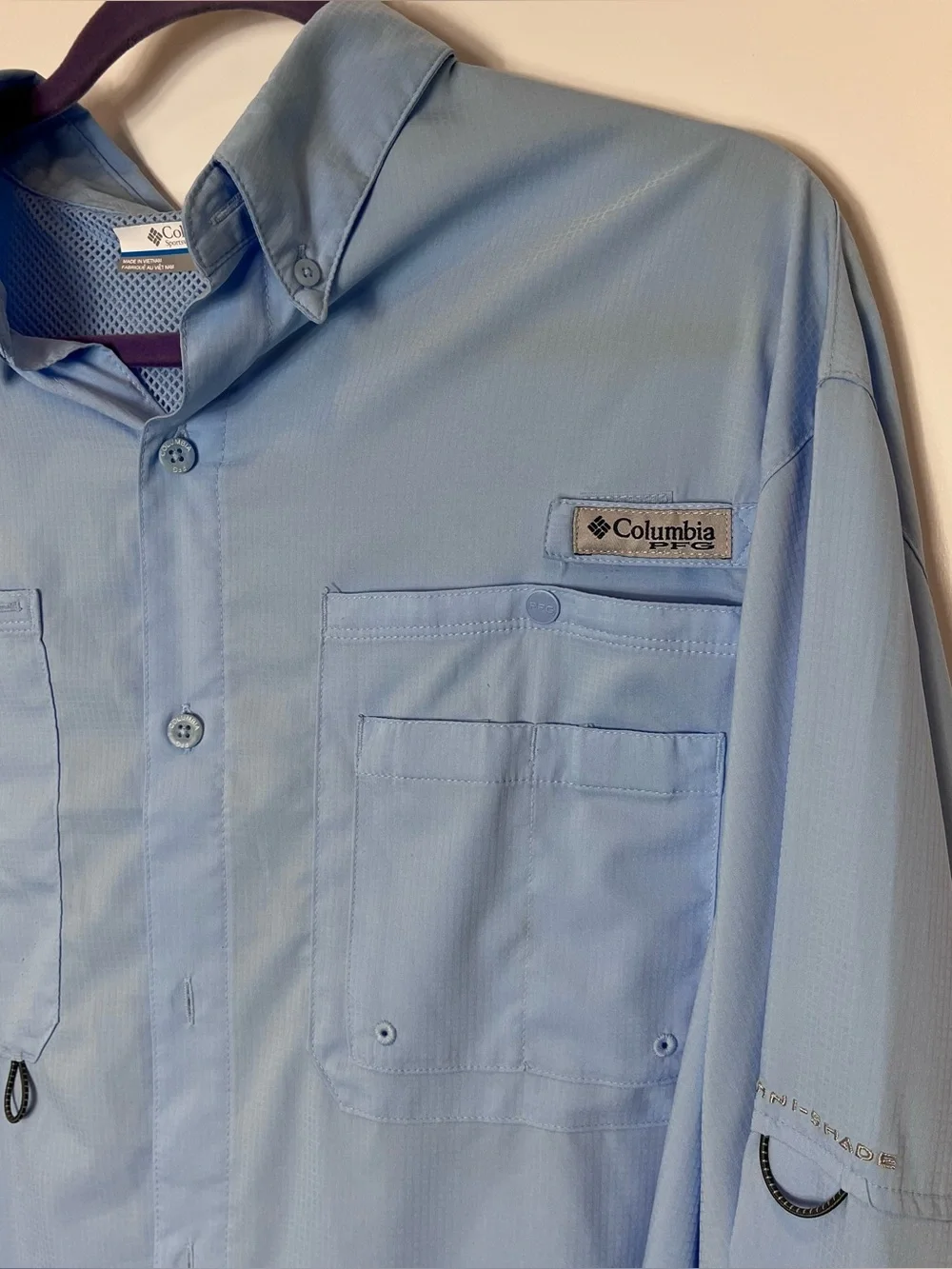 Columbia Men's PFG Tamiami Fishing Vented Shirt Light Sky Blue Large Long Sleeve